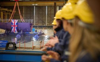 Staff at the shipyard look at as the keel was laid for RFA Resurgent at Navantia UK's Appledore yard (Picture: Royal Navy)