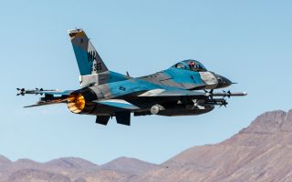 RAF Typhoons are taking part in Exercise Red Flag in Nevada where their air-to-air combat capabilities are being tested by aircraft like this F-16 from 64th Aggressor Squadron