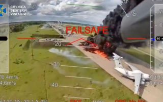 051125 Image taken during Operation Spiderweb on 1 June 2025, of a drone targeting Belaya Air Base in Russia's Irkutsk region in Siberia NO REUSE Image ID 3BGB9P3 CREDIT Screenshot via Ministry of Defense of Ukraine UPI