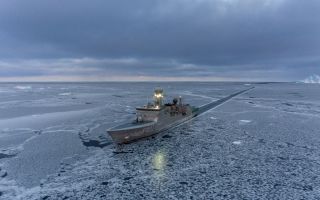 HDMS Thetis patrols in Diskus Bay, Greenland
