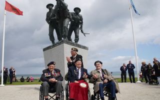 D-Day veterans Richard Brock with (front row left to right) Ken Hay, Henry Rice and Ken Benbow D-Day veterans Richard Brock with (front row left to right) Ken Hay, Henry Rice and Ken Benbow after the ceremony (Picture: PA)