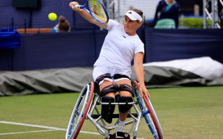 06102026 Cornelia Oosthuizen (GBR) plays a backhand shot against Zhenzhen Zhu (CHN) in the Uniqlo Wheelchair Tennis Tour match CREDIT Action Plus Sport Images NO REUSE .jpg