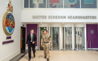 Lt Gen Nick Perry DSO MBE and Secretary of State for Defence, Dan Jarvis MBE MP at Northwood Headquarters