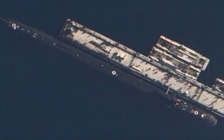 A GUGI-associated submarine in dock at Olenya Guba on the Kola Peninsula in Russia