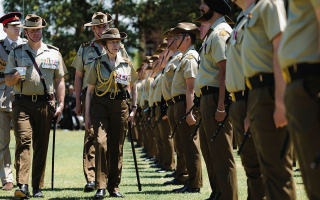 Princes Anne inspects the parade during the Royal Australian Corps of Signals centenary parade at Victoria Barracks in Sydney