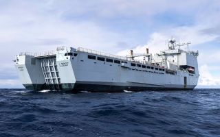 RFA Lyme Bay at sea in the Mediterranean
