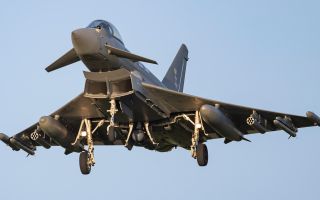 The Typhoon used in the APKWS trial was fitted with two underwing rocket pods