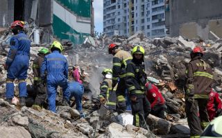 Rescuers were still searching the rubble for survivors the following morning (Picture: President Zelensky Telegram)