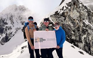 Former Royal Marines Aldo Kane (left), Al Chambers and Billy Perham traversing one of the 11 mountain passes (Picture: RMA – Royal Marines Charity)