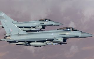 RAF Typhoons from 2 Squadron patrol the skies while on defensive operations across the Middle East - the jets receive multiple refuels from Voyager tankers to ensure they have a sustained presence