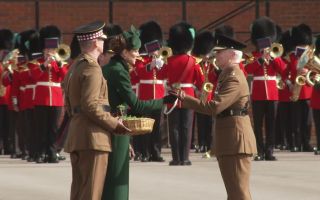 170326 Princess of Wales distributing shamrocks Aldershot CREDIT BFBS