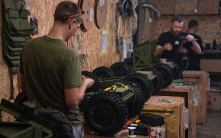 engineers and soldiers from Ukraine's Third Separate Assault Brigade build the Spextr at an undisclosed location in eastern Ukraine (Picture: BFBS)