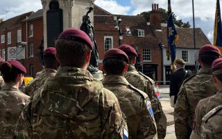 Airborne soldiers from several units attended the service at the war memorial (Picture: BFBS)