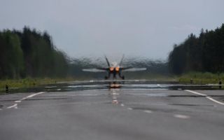 An allied aircraft taxis on a highway strip in Tervo, Finland, as part of Ramstein Flag 26 (Picture: Finnish air force)