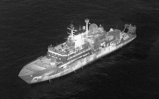 This thermal image shows the Russian spy ship Yantar, which has been loitering near critical undersea cables just outside British territorial waters