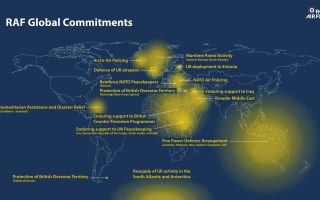 One of the RAF's roles is air policing, which involves aircraft, such as F-35B Lightning and Typhoons, patrolling the skies