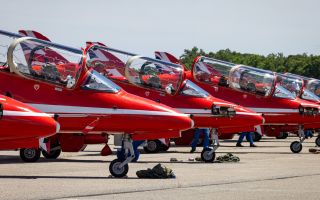 The Red Arrows' Hawk T1 jets safely on the tarmac in the US (Picture: RAF Red Arrows X)