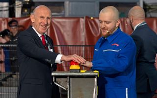 Defence Secretary John Healey at the steel cutting ceremony