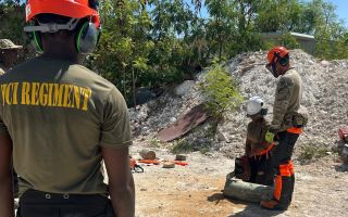 24 Commando Royal Engineers learn chainsaw skills to respond to any future disasters (Picture: HMS Trent)