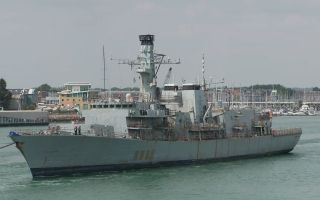 HMS Westminster leaves HMNB Portsmouth for the last time (Picture: BFBS)