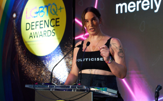 Colonel Grace Sangster-Wall removed the top half of her mess dress to make clear her opinions were hers, not the MOD's (Picture: Defence LGBTQ+ Awards) 