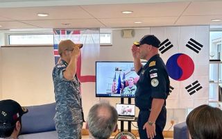 Captain Jase Eacock formally hands over command to the Republic of South Korea's Captain Yoon Hyun-woo RO (Picture: Royal Navy)