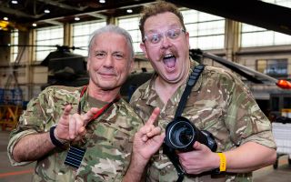 Bruce Dickinson, lead singer of heavy metal band Iron Maiden and an Honorary Group Captain in the Royal Air Force, pays a visit to RAF Odiham (Picture: MOD)