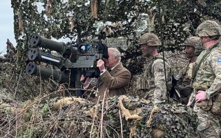 King Charles takes aim at a Shahed lookalike drone with a Lightweight Multiple Launcher at Baker Barracks on Thorney Island