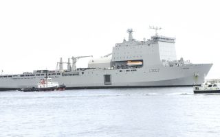 Loaded with autonomous mine-hunting systems, the Bay-class landing ship is bound for the Middle East (Picture: DM Parody)