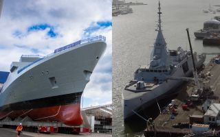 A Type 31 Frigate alongside a French FDI ship