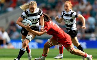 27062026 Barbarians' Sarah Bonar (left) is tackled by Wales' Branwen Metcalfe during a women's international test match at Allianz Stadium, Twickenham CREDIT PA Images