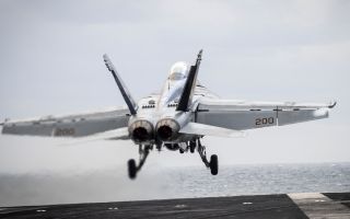 An F/A-18 Super Hornet launches from the USS Gerald R Ford, but when Donald Trump gets his way future launches will be done with steam (Picture: US Department of War)