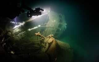 The bridge of HMS Nottingham was broken off in one of the three German torpedo strikes (Picture: Steffen Scholz)