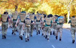 The competitors were carrying dokos with a 15kg weight - a tough enough feat - but out in Nepal that's increased to 25kg  (Picture: BFBS)