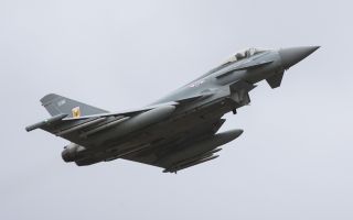A QRA RAF Typhoon fighter scrambled to intercept two Russian Blackjack bombers as they approached UK airspace 141020