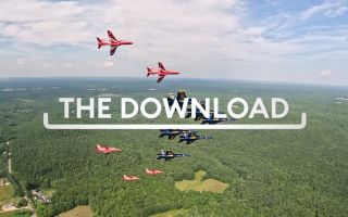 The Red Arrows team up with US Navy Blue Angels for a mixed formation flypast