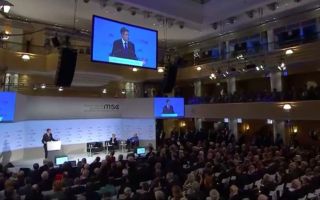 Former defence secretary Gavin Williamson speaks in Munich