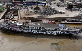 HMS President due to be scrapped at Erith, River Thames 120826 CREDIT BFBS