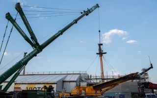 Conservation work begins on the masts of HMS Victory as part of the The Big Repair