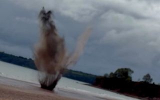 The mortar was safely destroyed in a controlled detonation off Goodrington Beach (Picture: Royal Navy)