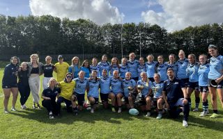 The RAF wome's rugby league side celebrate their Inter Services win after beating the Army in Stanningley 