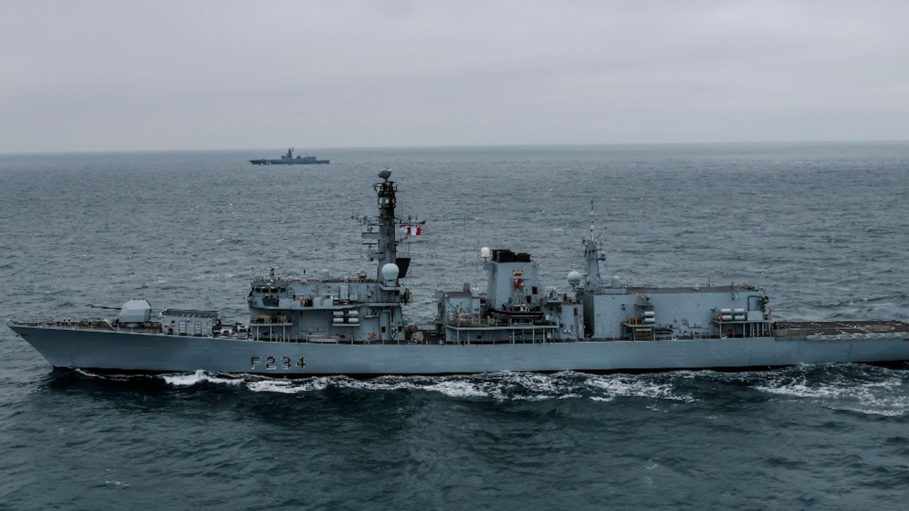 The Royal Navy deployed HMS Iron Duke to monitor three Russian vessels, including the Admiral Golovko when they sailed through the Channel (Picture: MOD)