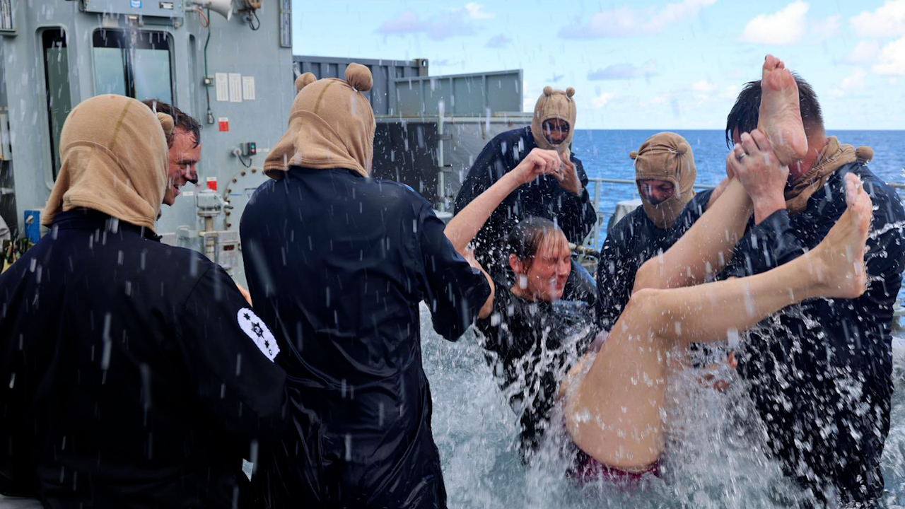 The 'Crossing the Line' ceremony is one of the Navy's oldest traditions and is held by sailors all over the world (Picture: HMS Sprey).