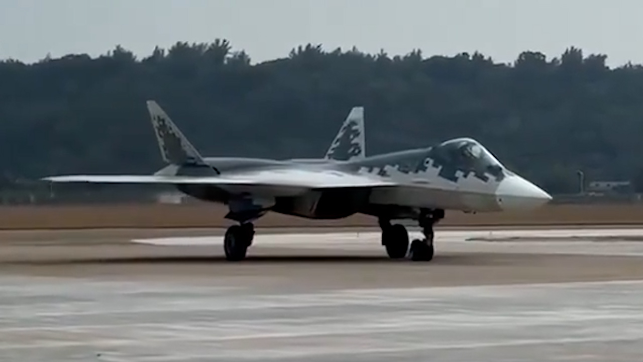 The Felon Su-57 aircraft is said to be Russia's most advanced stealth fighter however a recent appearance has brought that claim into question (Picture: China Social Media)