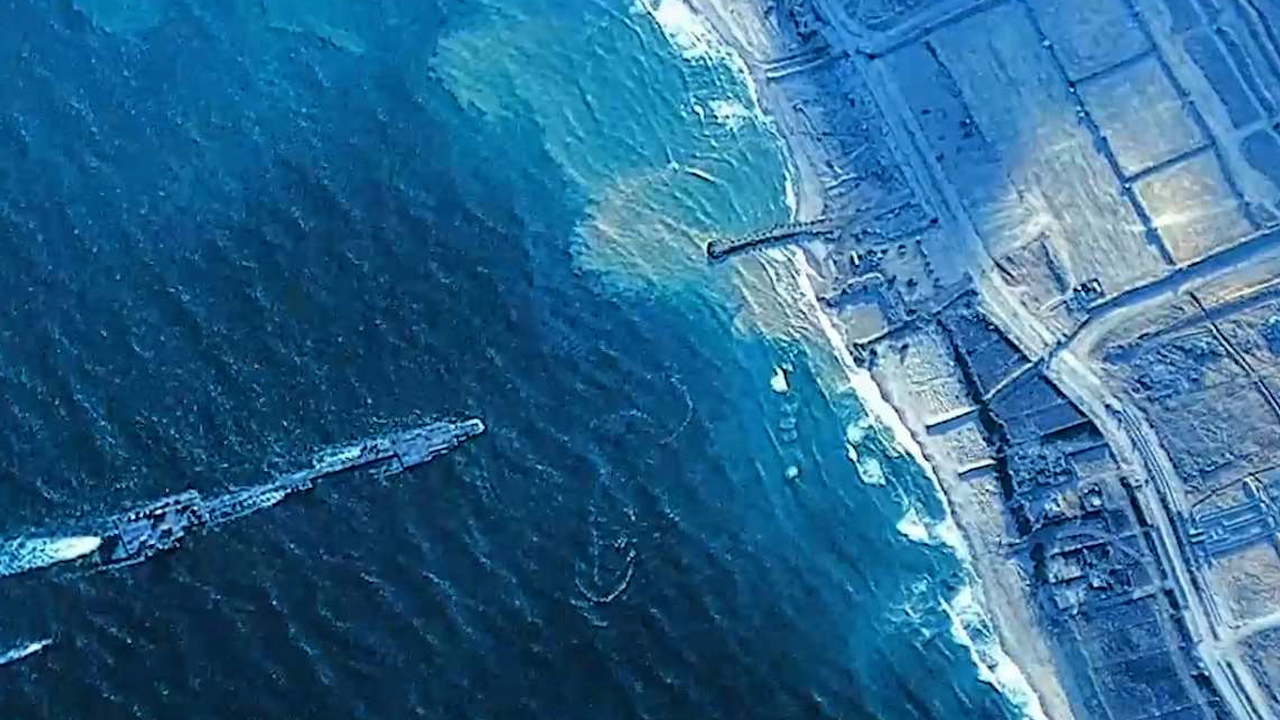 The temporary pier was built on the coast of Gaza by US troops with help from the UK's RFA Cardigan Bay (Picture: MOD)