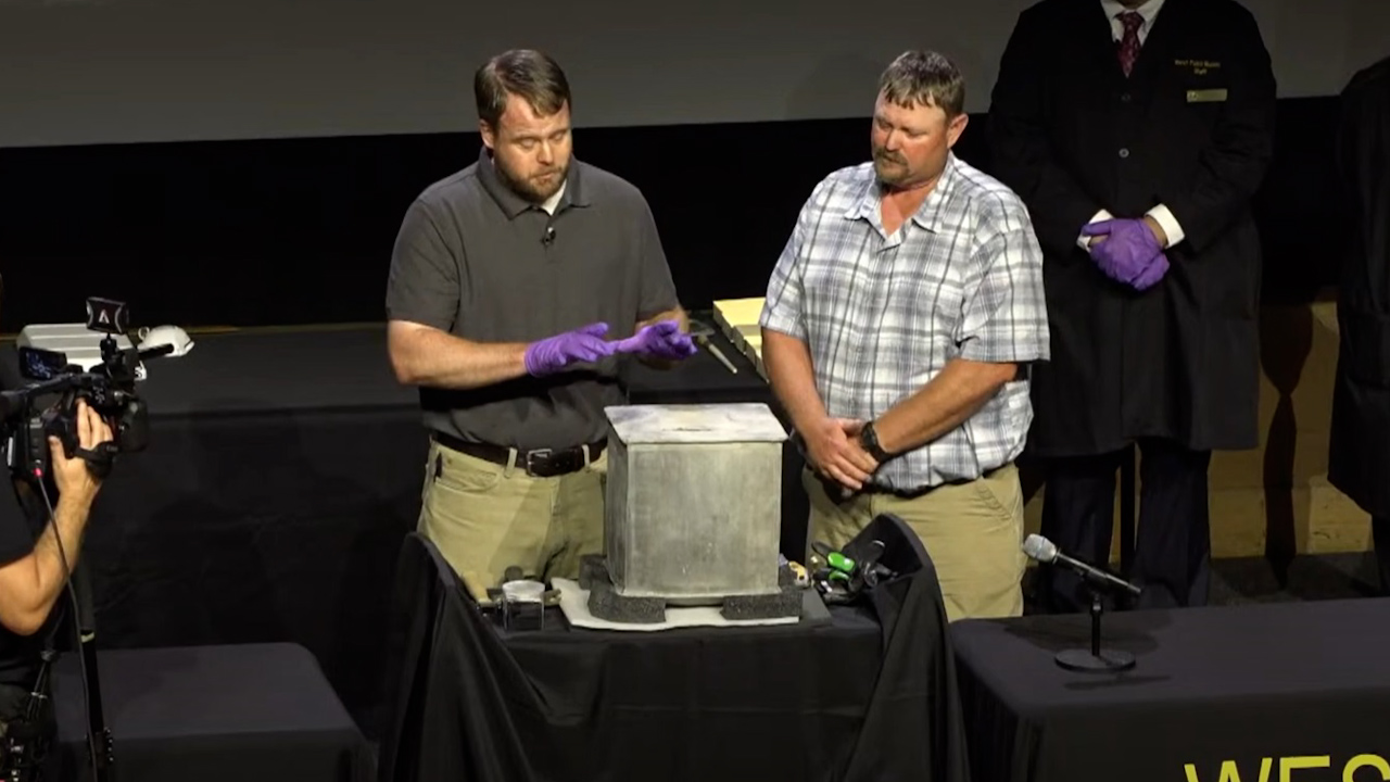 The West Point 1820s time capsule was opened live on YouTube, but the findings left people very disappointed (Picture: West Point The US Military Academy's YouTube channel).