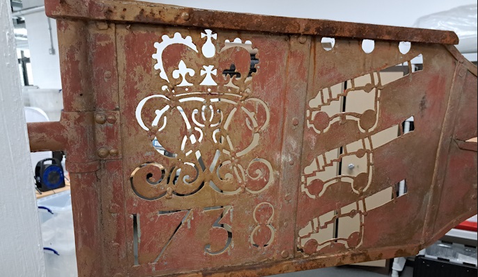 A weathervane which was used in 1738 with the three cannons marked on the side (Picture: The Royal Logistic Corps Museum). 