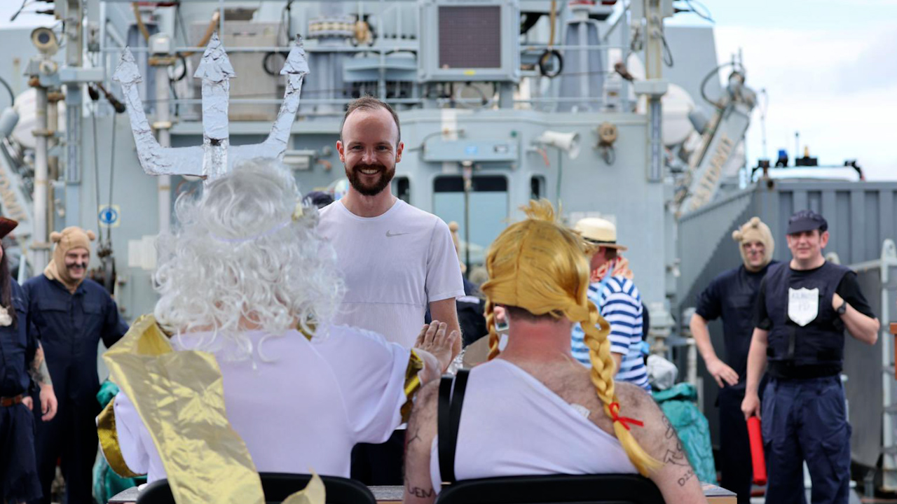The Royal Court holds members of the crew accountable for their 'crimes' during the 'Crossing the Line' ceremony (Picture: HMS Spey).