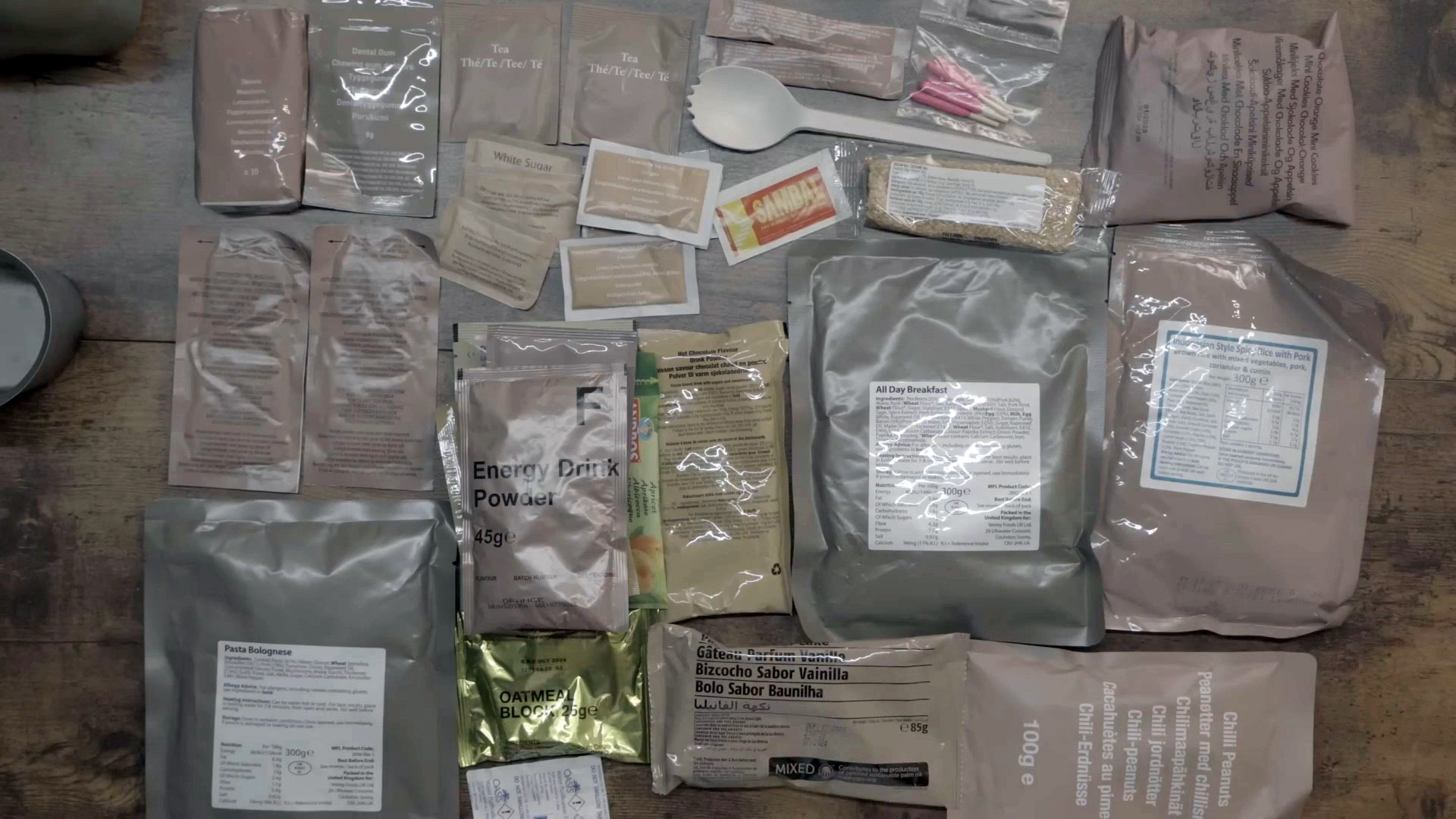 The contents of a British 24 hour ration pack CREDIT SFC Tyler Butterworth