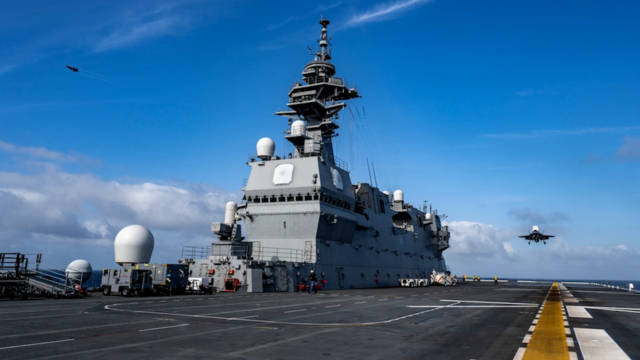 Royal Navy pilot Lieutenant Commander Nick Baker conducted the landing which was done to test capabilities with the US and Japan's Armed Forces (Picture: US Department of Defense)